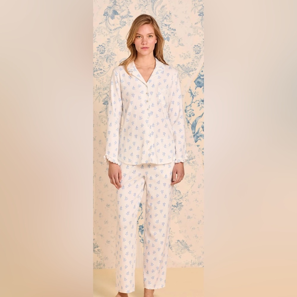 New Eileen Lily Reverie Cotton Pointelle long sleeve Pajama set Size S $78